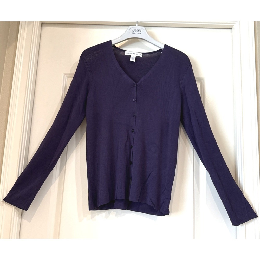 Josephine Chaus Purple Rayon V-Neck Button Front Cardigan Sweater Womens Small